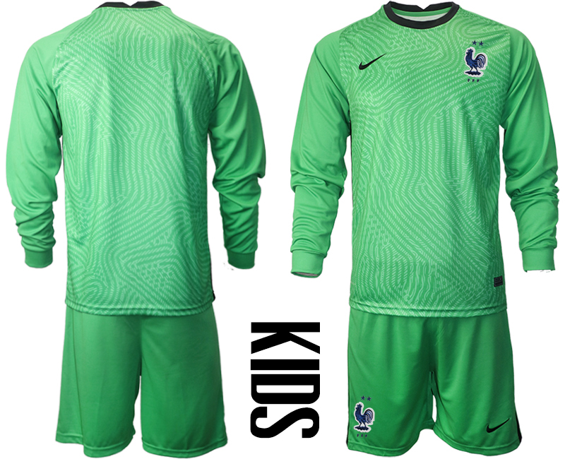 2021 France green goalkeeper long sleeve youth soccer jerseys->youth soccer jersey->Youth Jersey